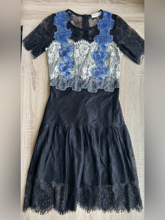Sandro Dresses & Skirts - Sandro Paris Lace Floral-Accent Mini Dress Black White Blue 4 S Small